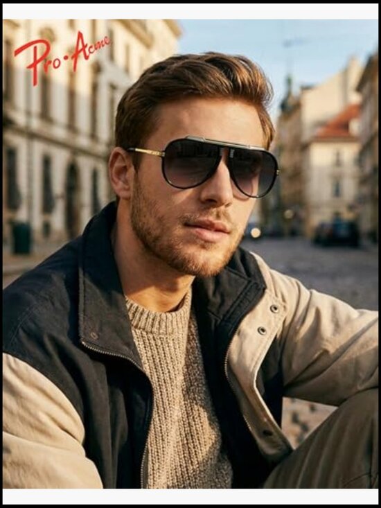 Oversized Aviator Sunglasses with Tangle Free Top Bar Design